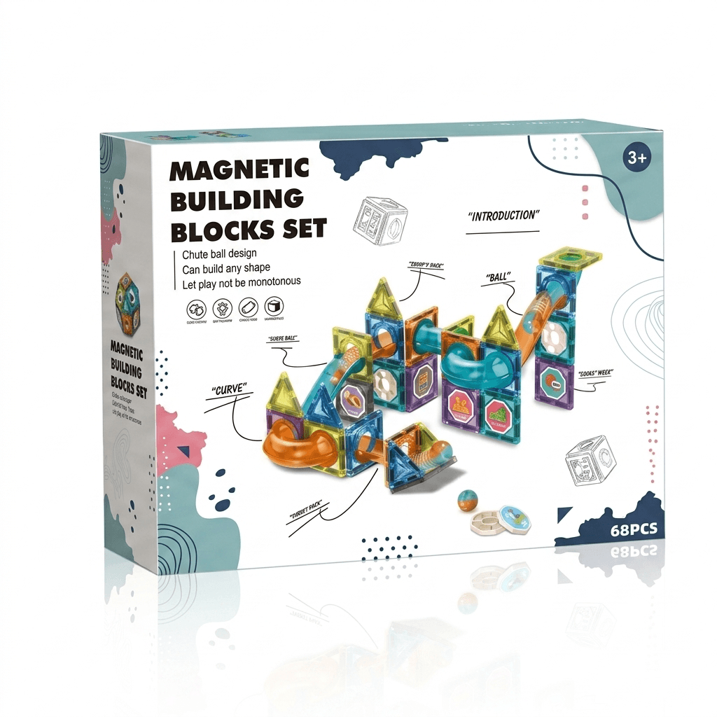 68-piece magnetic building blocks set with colourful geometric shapes